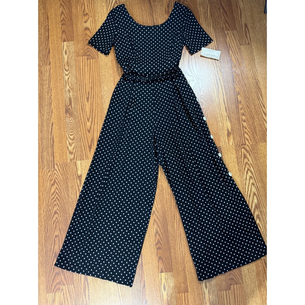 NWT Vintage d. Frank Polka Dot Wide Leg Slit Jumpsuit Shell Buttons Size 6